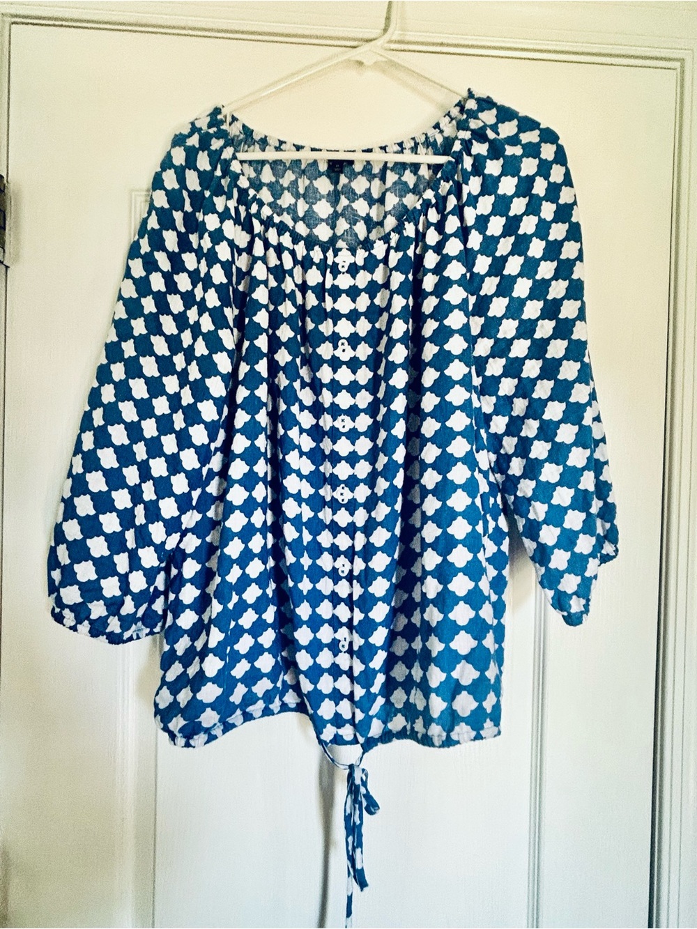 Talbots Blue & White Printed Button-Front Blouse Size 1X Like New